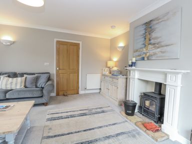 A living room with a sofa and fireplace at Woodlark