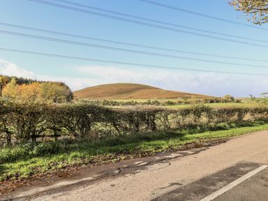 A hill and hedge next to a road at Honeymug in Branton near Powburn