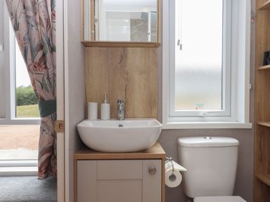 A bathroom with a sink and toilet at Maple Lodge Teigngrace near Kingsteignton