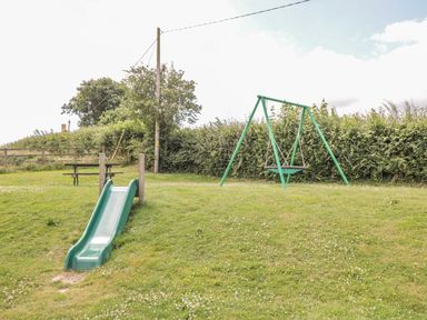 A slide and swing in a grassy outdoor area at Maple Lodge Teigngrace near Kingsteignton