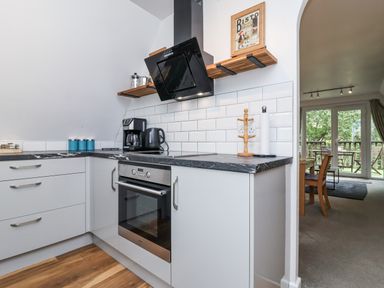 A kitchen with an oven and coffee maker at Valley Lodge 20 in Callington