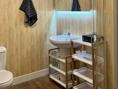 A bathroom with a sink and toilet at Llanrwst Apartment