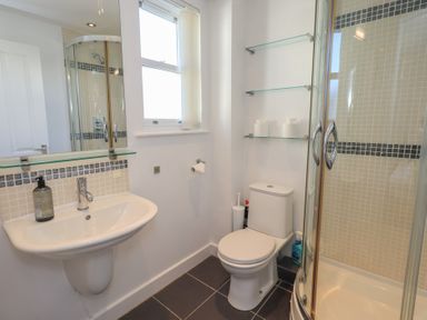 A bathroom with a sink, toilet, and shower at Swirl Howe in Keswick