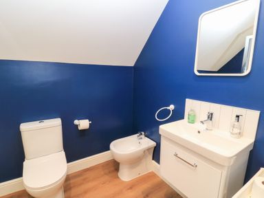 A bathroom with a toilet, bidet, and sink at Peewit Coach House in Moreton-in-Marsh