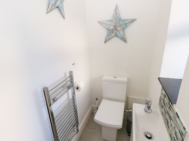 A bathroom with a toilet and sink at Hawthorns in Swansea