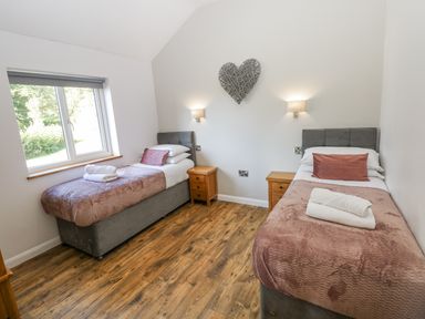 A bedroom with two single beds at Cadno in Llanybydder