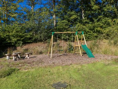 A playground with swings and slide in an outdoor area at Cadno Llanybydder