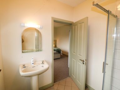 A bathroom with a sink and mirror at Shamrock House