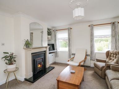 A living room with a fireplace and sofa at Dunbrody Dreams