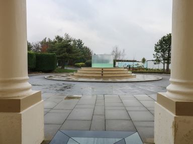 A view of a fountain and pathway at Costal Lodge at Seaham Hall in Seaham