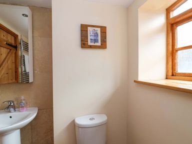 A bathroom with a sink and toilet at Millbarn in Crowcombe