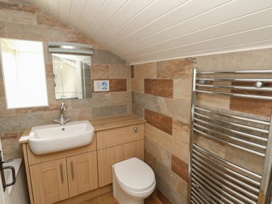 A bathroom with a sink, toilet, and towel radiator at Shippen Cottage Clarbeston Road