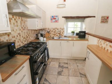 A kitchen with a stove and sink at Granary Cottage Clarbeston Road