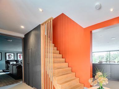 A staircase in a hallway at Manor Farm House in Merton near Bicester