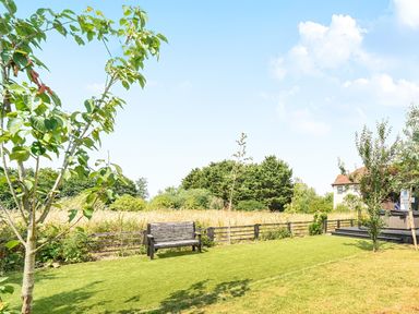 A garden with a bench and trees at Manor Farm House in Merton near Bicester