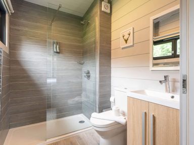 A bathroom with a shower and sink at Askrigg in Aysgarth