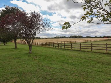 A field with a fence and trees at Stag Lodge, Caravan 70 Great Yarmouth