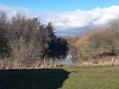 a view of a river surrounded by trees and grass at Hafan y Mor Haven - Holiday Accommodation 10104 Pwllheli