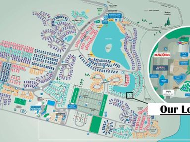 a detailed site map of a holiday park showing various areas, roads, and amenities at Lakeland Leisure Park - Holiday Accommodation 20788, Flookburgh