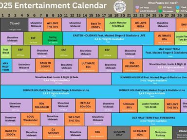 a seasonal entertainment calendar for 2025 at Butlins Skegness - Holiday Accommodation 22071 in Ingoldmells