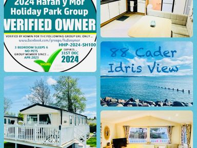 collage of a holiday home, kitchen, dining area, and view of water at Hafan y Mor Haven - Holiday Accommodation 7421 Pwllheli