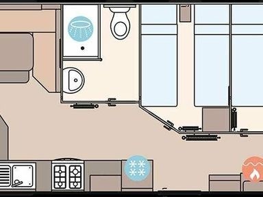 a floor plan showing a bathroom, two beds, and a living area at Butlins Minehead - Holiday Accommodation 826 in Minehead