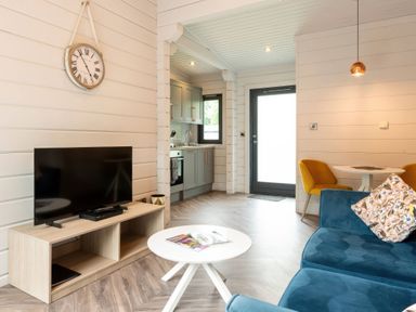 A living room with a television and sofa at Askrigg (Pet) in Aysgarth