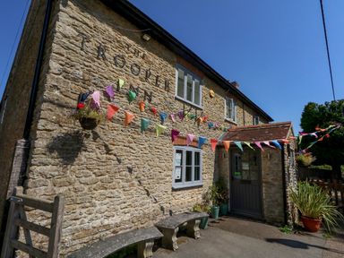 An outdoor view of The Trooper Inn with decorations at The Old Barn in Stourton Caundle near Stalbridge
