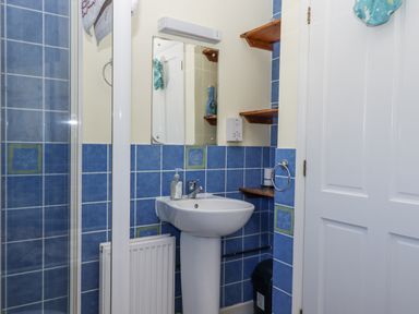 A bathroom with a sink and mirror at Woodbury in Teignmouth
