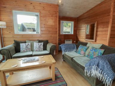 A living room with sofas and a coffee table at Woodlands View in Leek