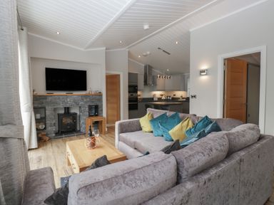 A living room with a television and fireplace at 7 Lake View in Windermere