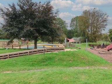 A playground with swings and a slide under a tree at Duke Cottage in Woodbridge