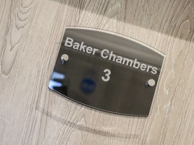 A nameplate displaying Baker Chambers 3