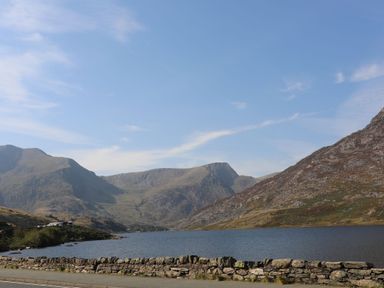 A landscape with mountains and a lake at Green Bank in Betws-Y-Coed
