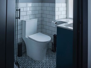 A bathroom with a toilet, sink and shower at Green Bank in Betws-Y-Coed