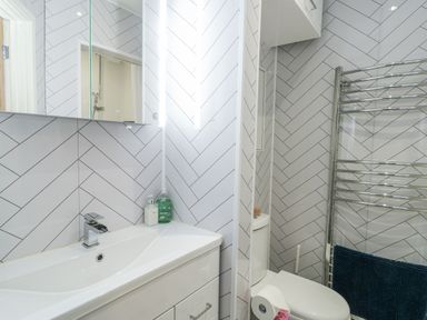 A bathroom with a sink and toilet at 16 Ffordd Meigan in Beaumaris