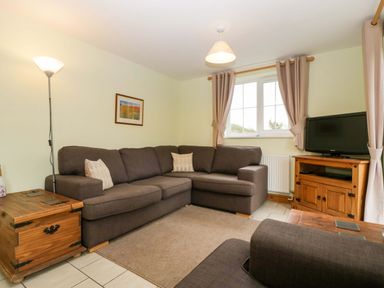 A living room with a sofa and television at Orchard Cottage in Corse near Gloucester
