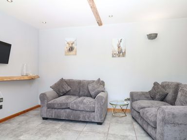 A living room with two sofas and a TV at The Milk Shed in Plymtree