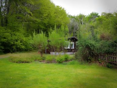 A house surrounded by trees and grass at Baillie Chalet in 