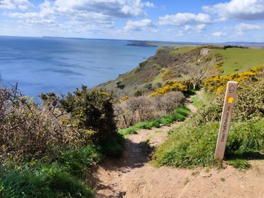 A coastal path leading down a cliff near the sea at Lil Nauti