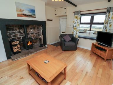 A living room with a fireplace and television at Sunny Brae in Alnwick