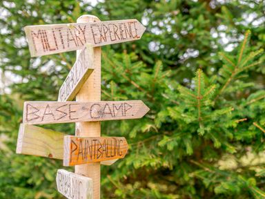 A directional sign with various activity names at Somersby Spa (Pet) Louth