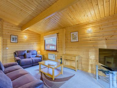 A living room with a sofa and coffee table at Maple Lodge in Louth