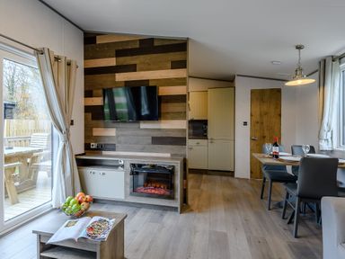 A living room with a television and fireplace at The Kinder Spa (Pet) Louth
