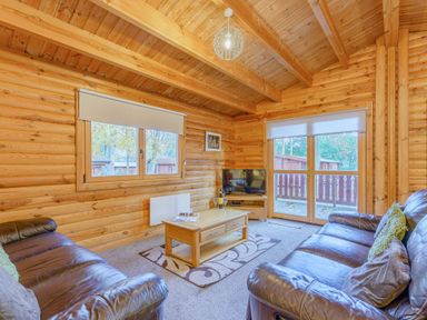A living room with a sofa and coffee table at Cedar Lodge in Louth