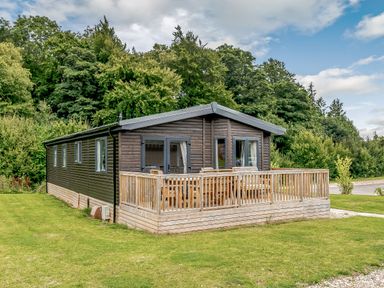 A cabin with a deck and garden at Elsham Lodge Louth