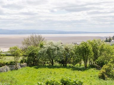 A view of trees and grass with a river in the background at Little Hut in Grange-Over-Sands