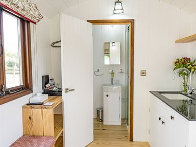 A bathroom with a shower and sink at No 1 The Orchard Upton Warren
