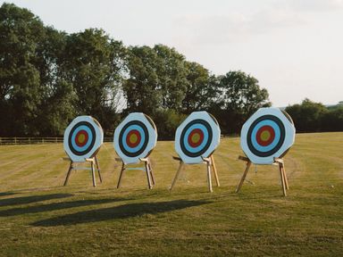 Four archery targets set up on a field at The Chesterton in Kings Cliffe