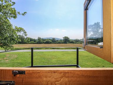 A view of grass and trees from a window at Dave’s Place in Broadstone near Munslow